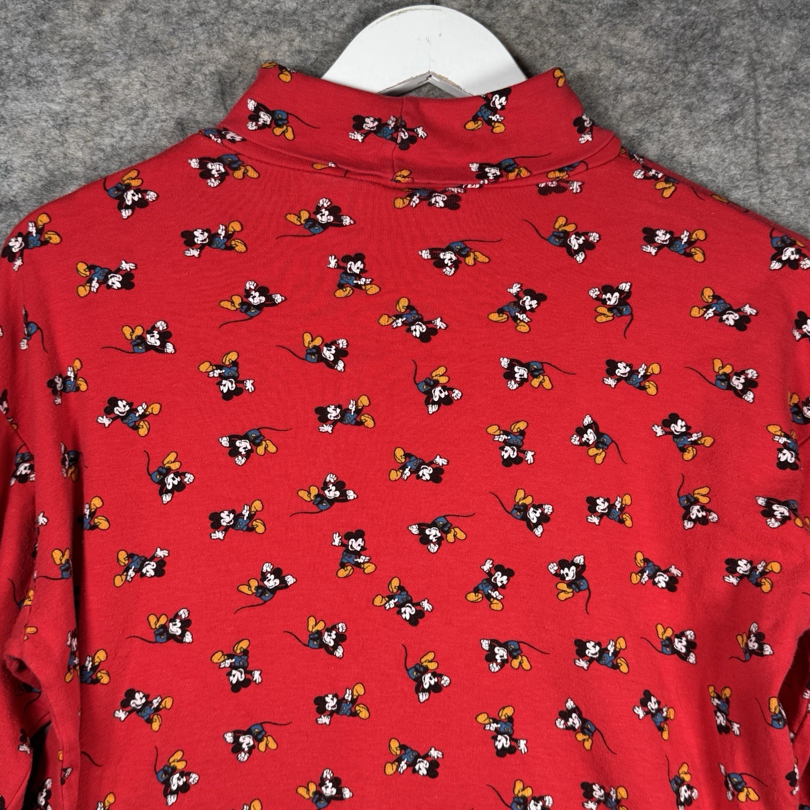Vintage Womens 90s Mickey & Co Red AOP Mickey Mouse Turtleneck Shirt Sz M 20×24