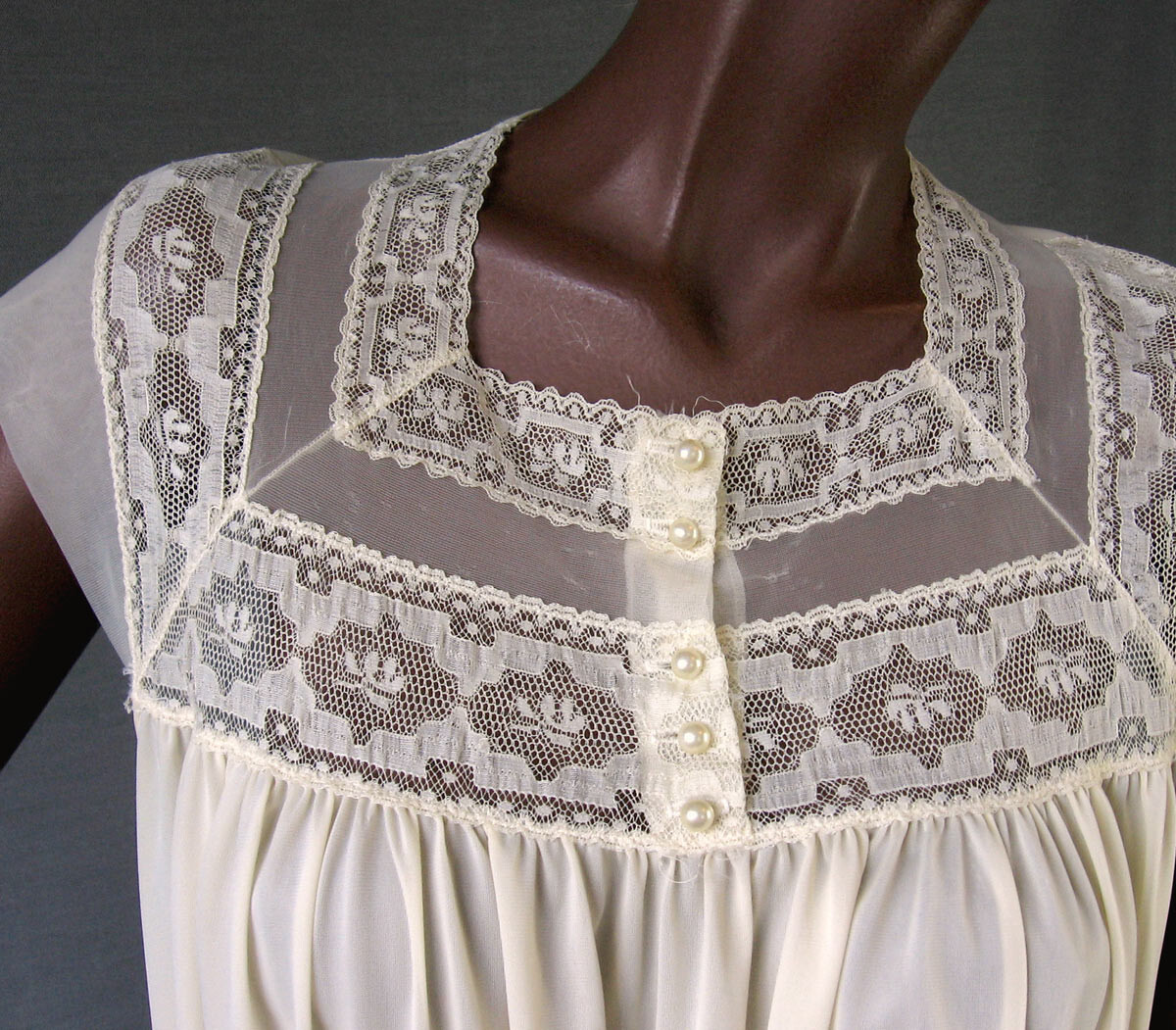 50s Nightgown Vintage Lacy Bodice Chiffon & Nylon Jersey Sweet 60s Gown Large