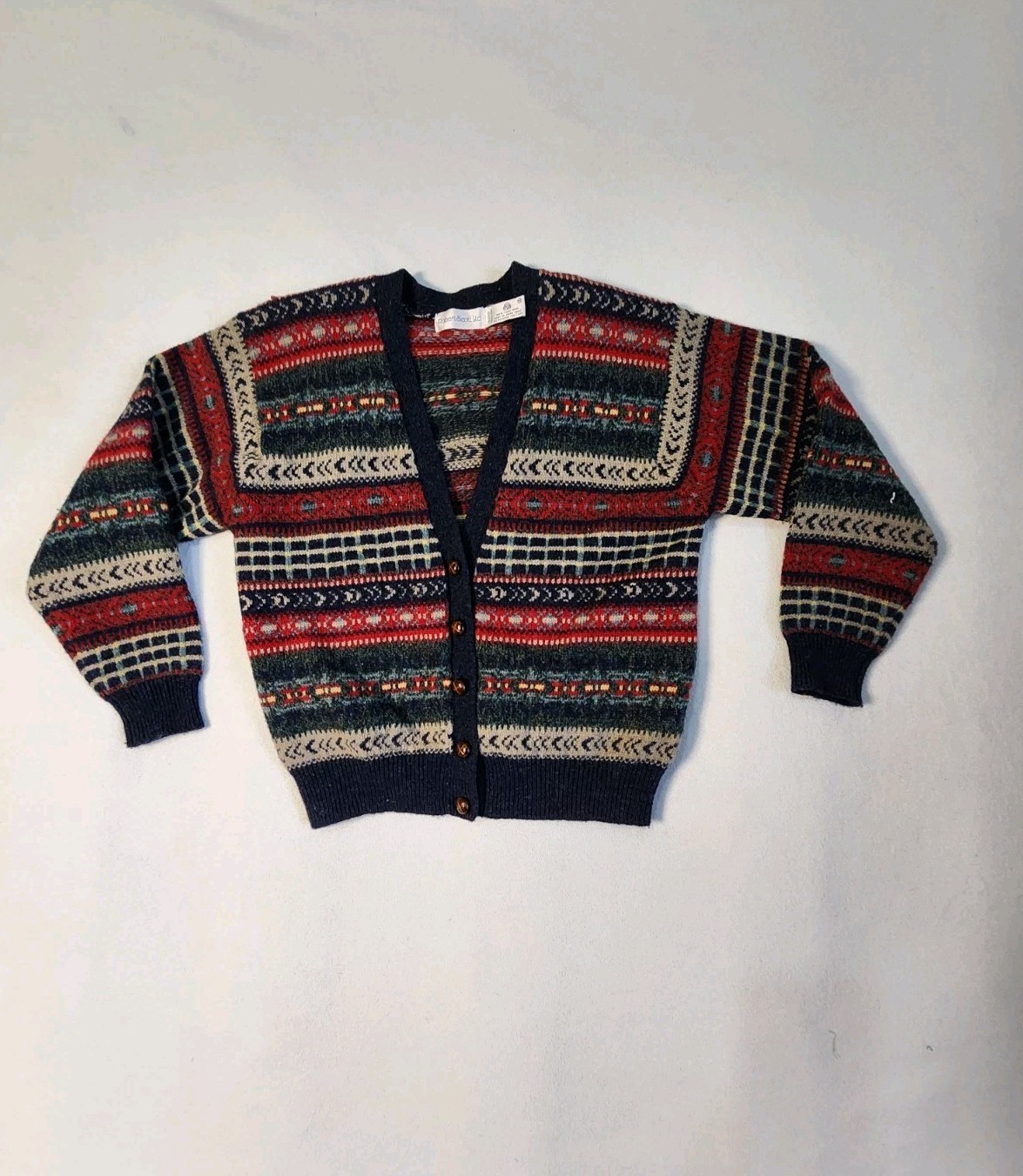 VTG Robert Scott Fair Isle 100% Wool Cardigan Sweater Boxy Grandpa Grannycore