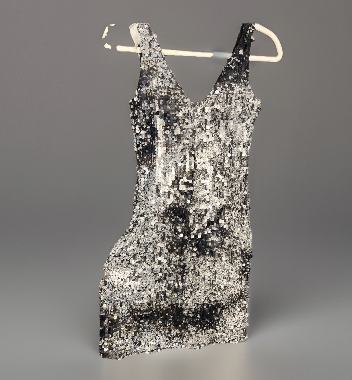 Vintage Sears Silver Black Sequin Dress Womens 12 Sleeveless Cocktail Party