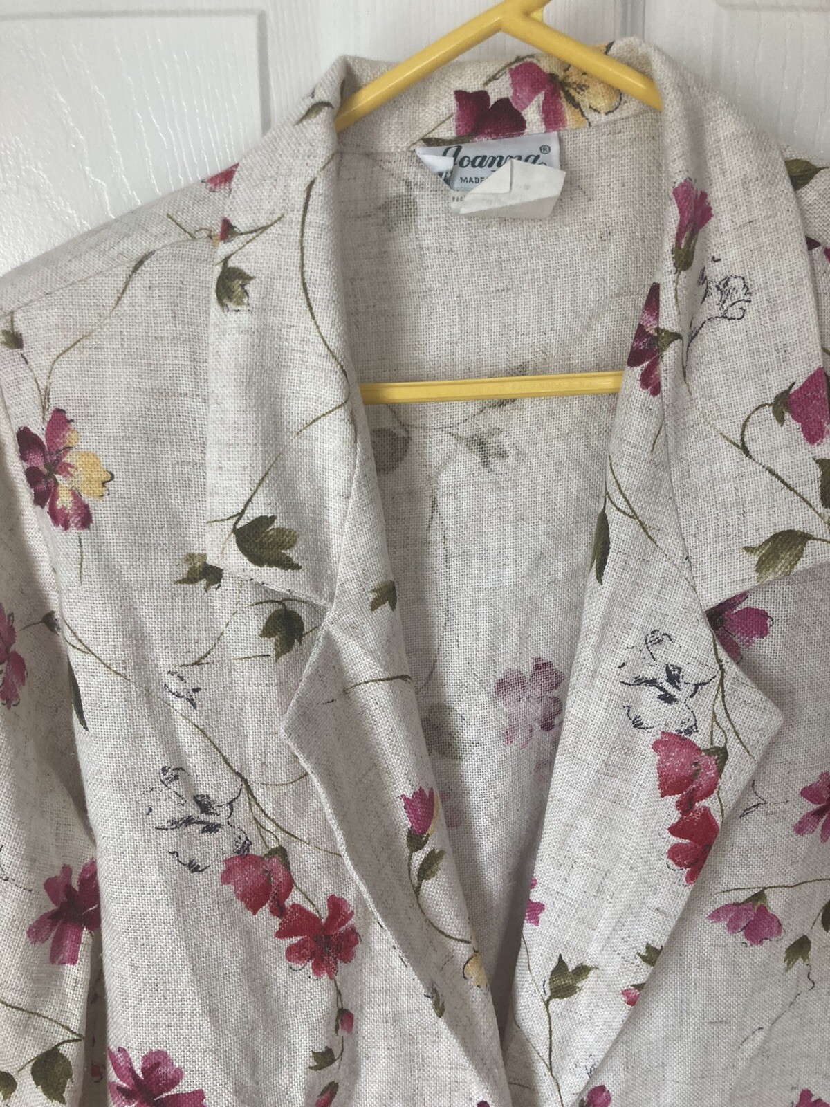 M Scattered Floral Textured Weave Vtg 80s V-neck Pocket Blazer 3/4 Sleeve Jacket