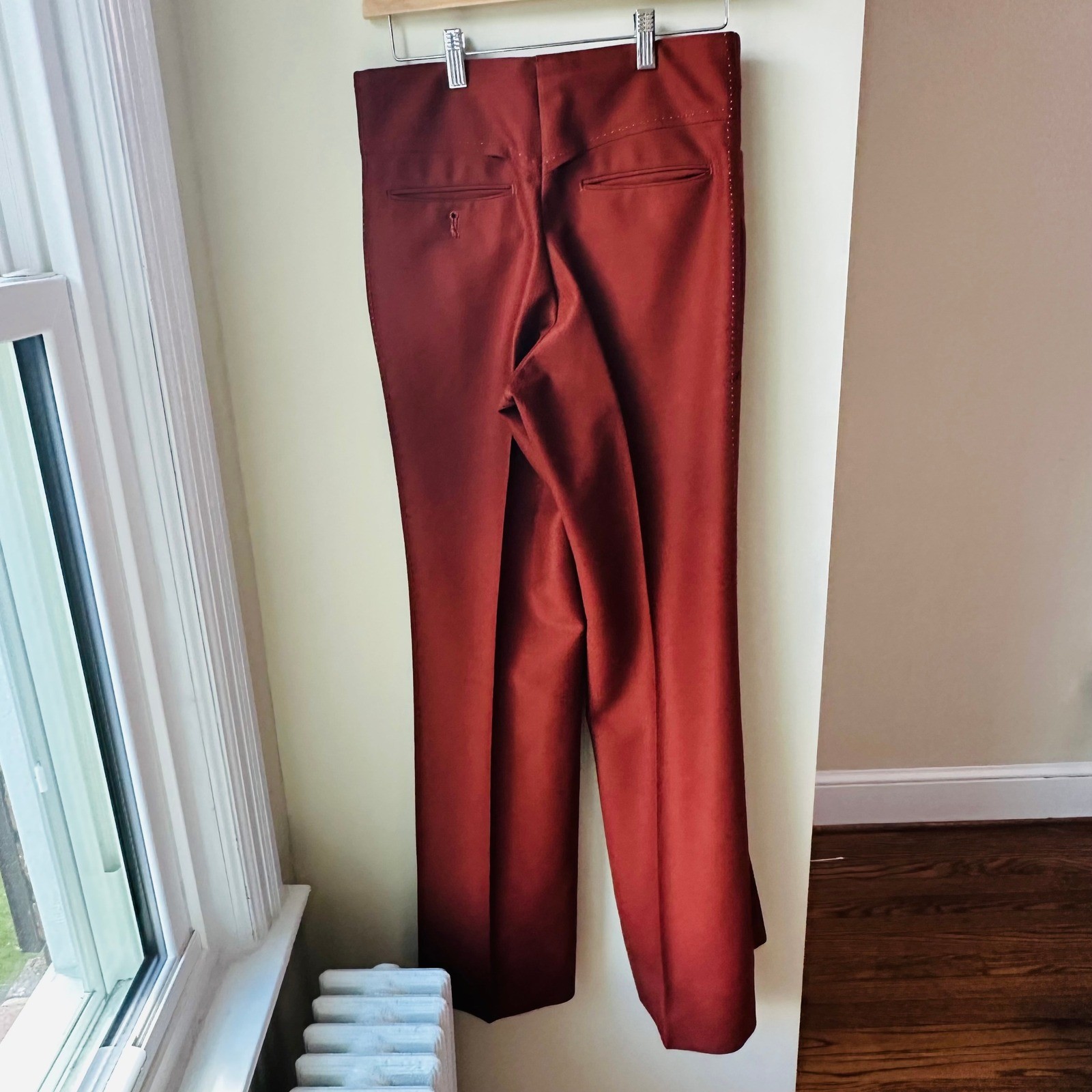 Vintage 70s Celanese Fortrel Wide Leg Trousers Rust Polyester High Rise Size 27
