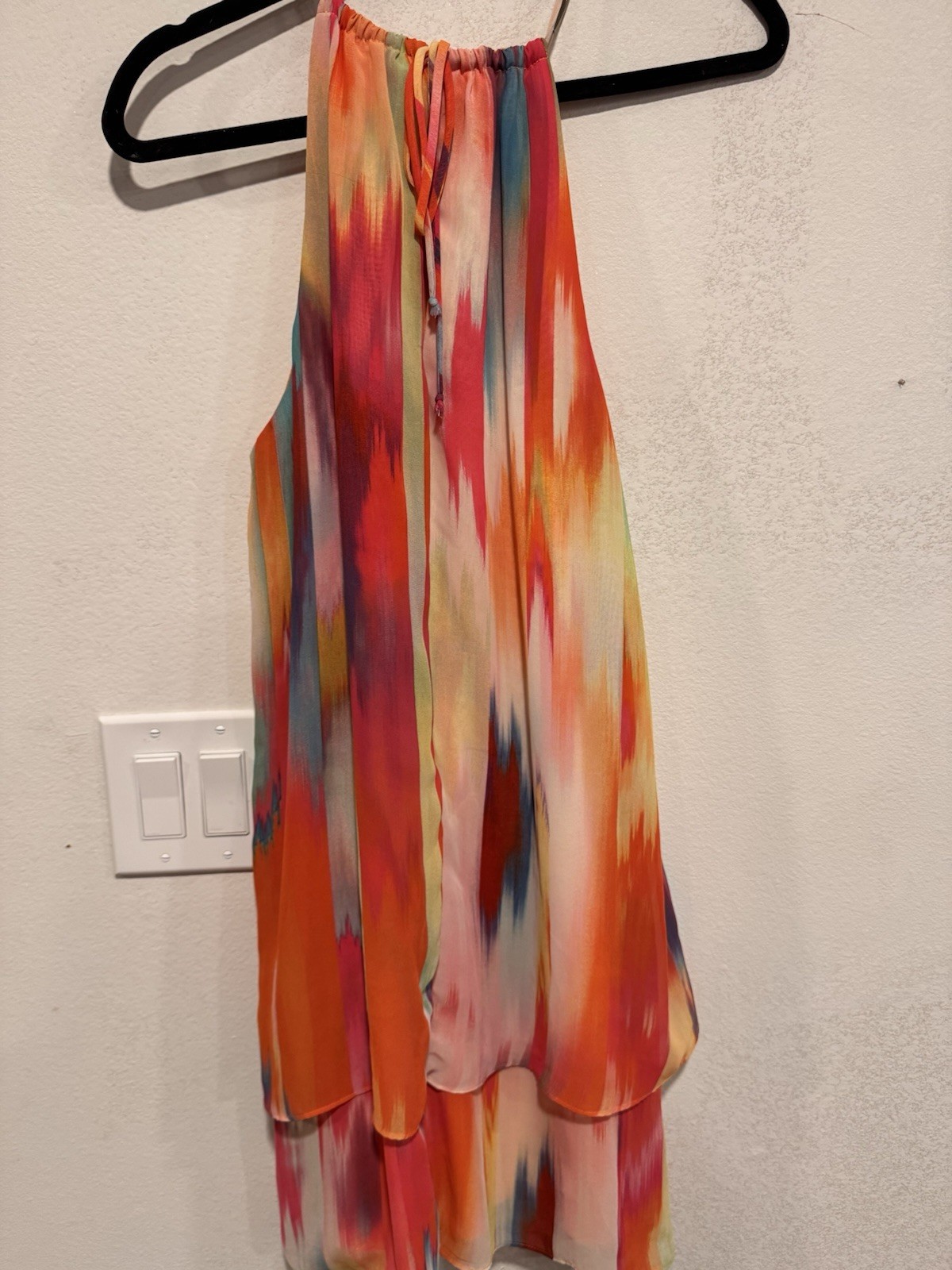 Vintage Bisou Bisou Dress 8 Rainbow Tiered Ruffle Shift Halter Colorful Pride