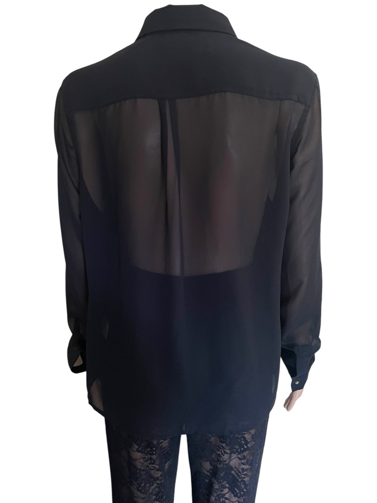 Black Sheer Chiffon Shirt LS Vintage Y2K Ted Lapidus France Designer Corp Goth L