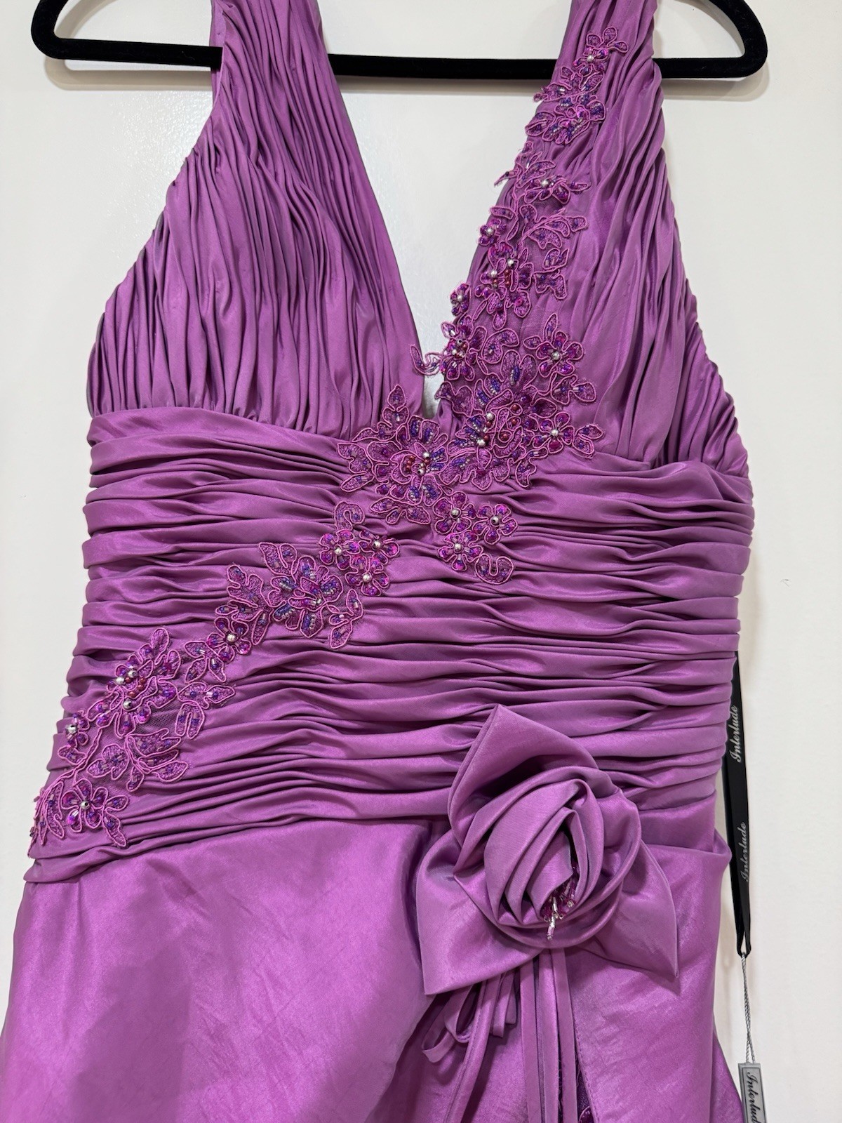 NWT Vintage Interlude USA Beaded Flower Purple Mini Evening Dress Size 6 Small