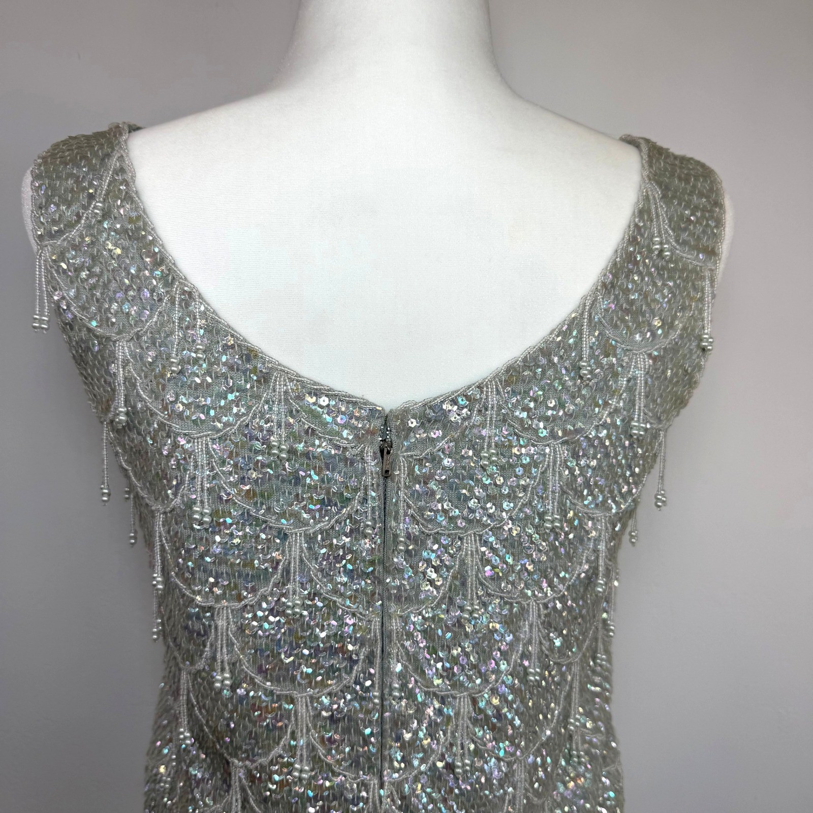 Vintage Beaded Sequin Evening Top Mermaidcore Gatsby Fairy 100% Wool Hong Kong S
