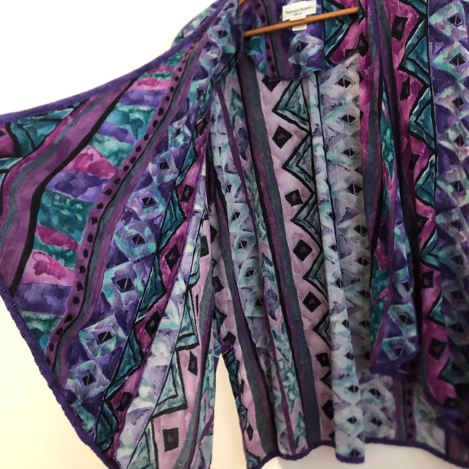 Vintage 80s Stephanie Thomas Sport open front geometric print summer cardigan 14