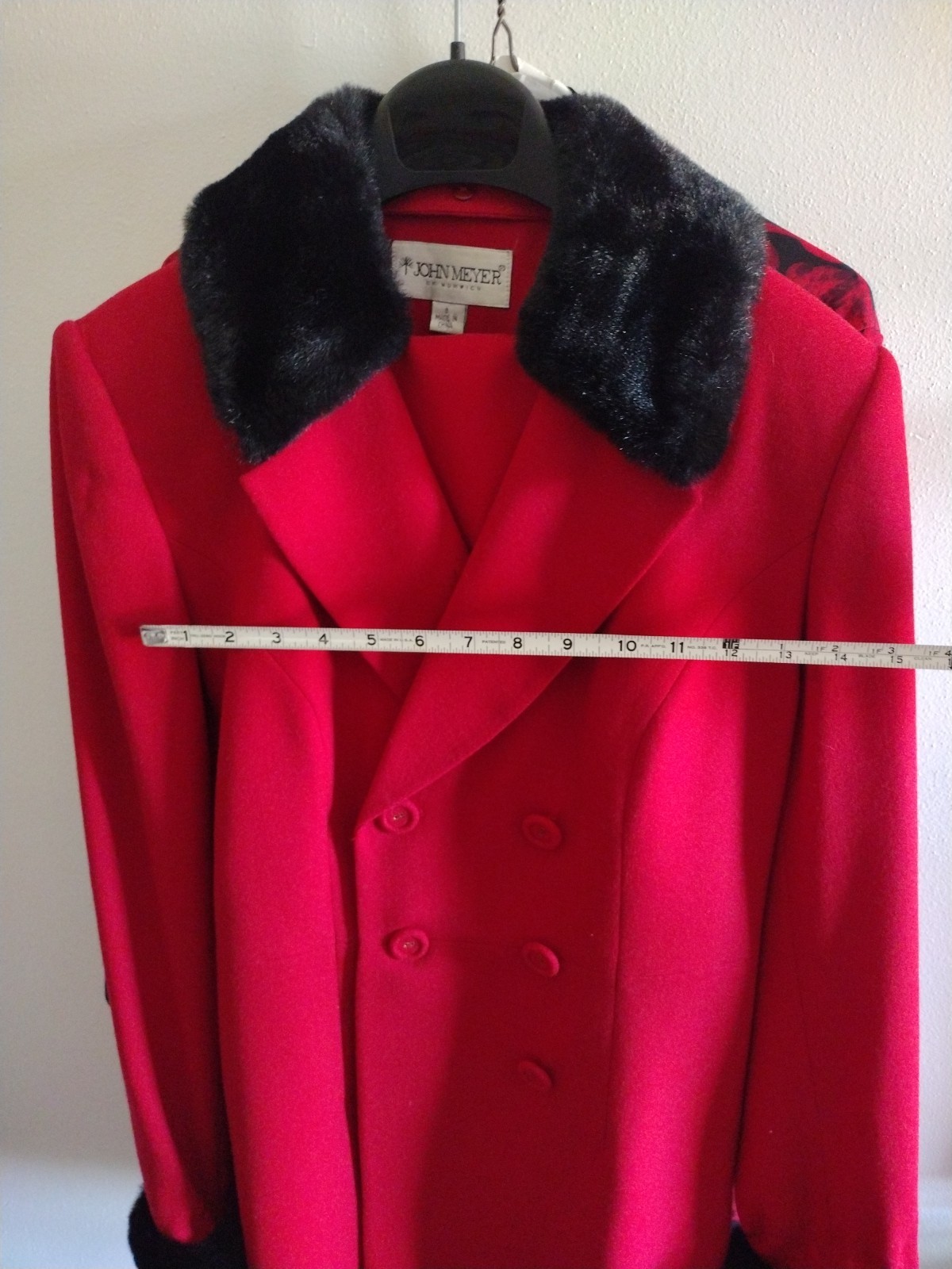 Vintage 1990s John Meyer of Norwick 2pc Red Jacket Faux Fur Cuffs Button Size 8P
