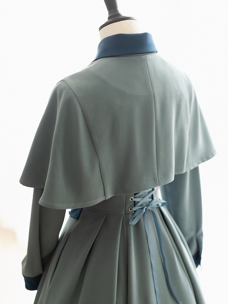 Beauxbatons Uniform Inspired Dusty Blue Elegant Vintage Dress FrontButtonPlacket