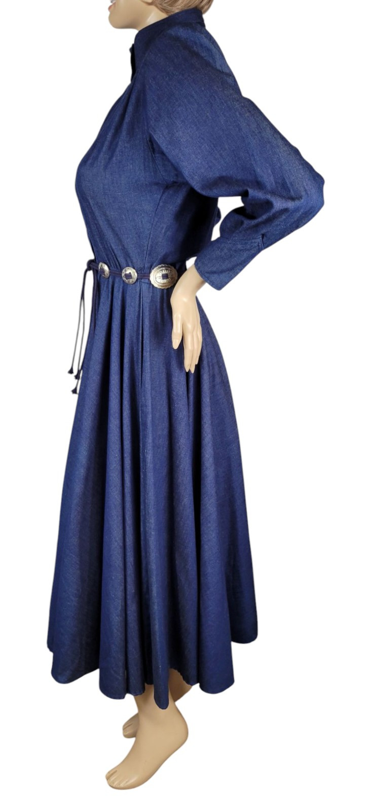 Vintage Choon California Denim Ranch Western Concho Belted Shirt Dress Duster 10