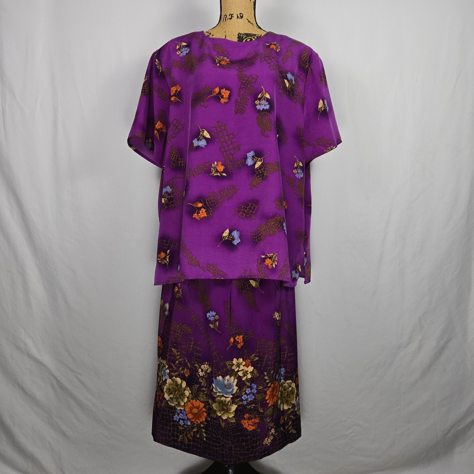 VTG Maggie Sweet Skirt Set 3X 2X Purple Floral 2Pc Midi Co-ord Y2K Cottagecore