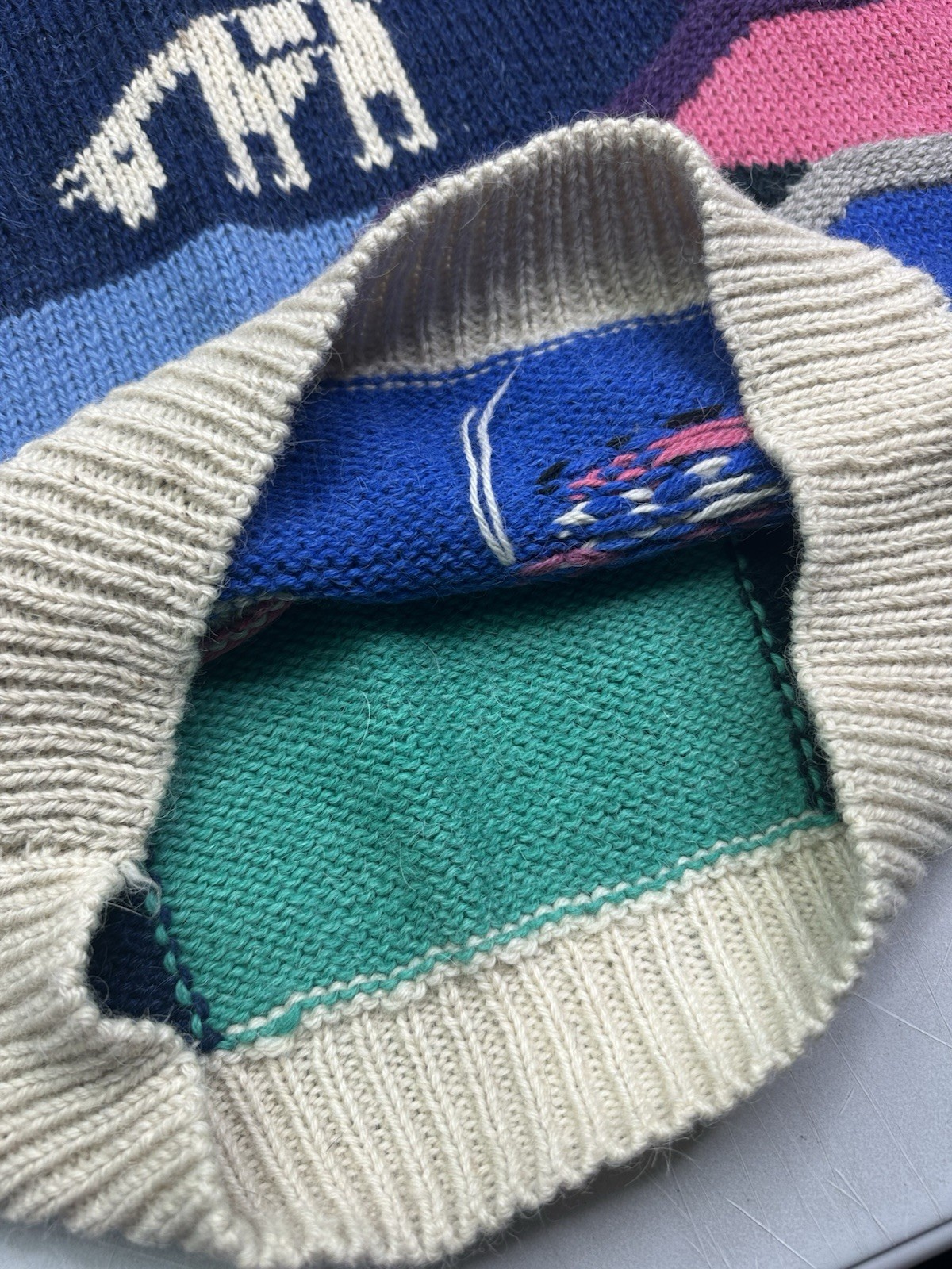 VTG Sweater Alpaca Wool Knit Cottagecore Color Geometric Tribal Folk Sweater XL