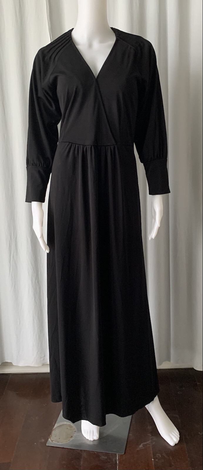 Vintage 70s Bendigo Impressions Black Faux Wrap Dress Size M