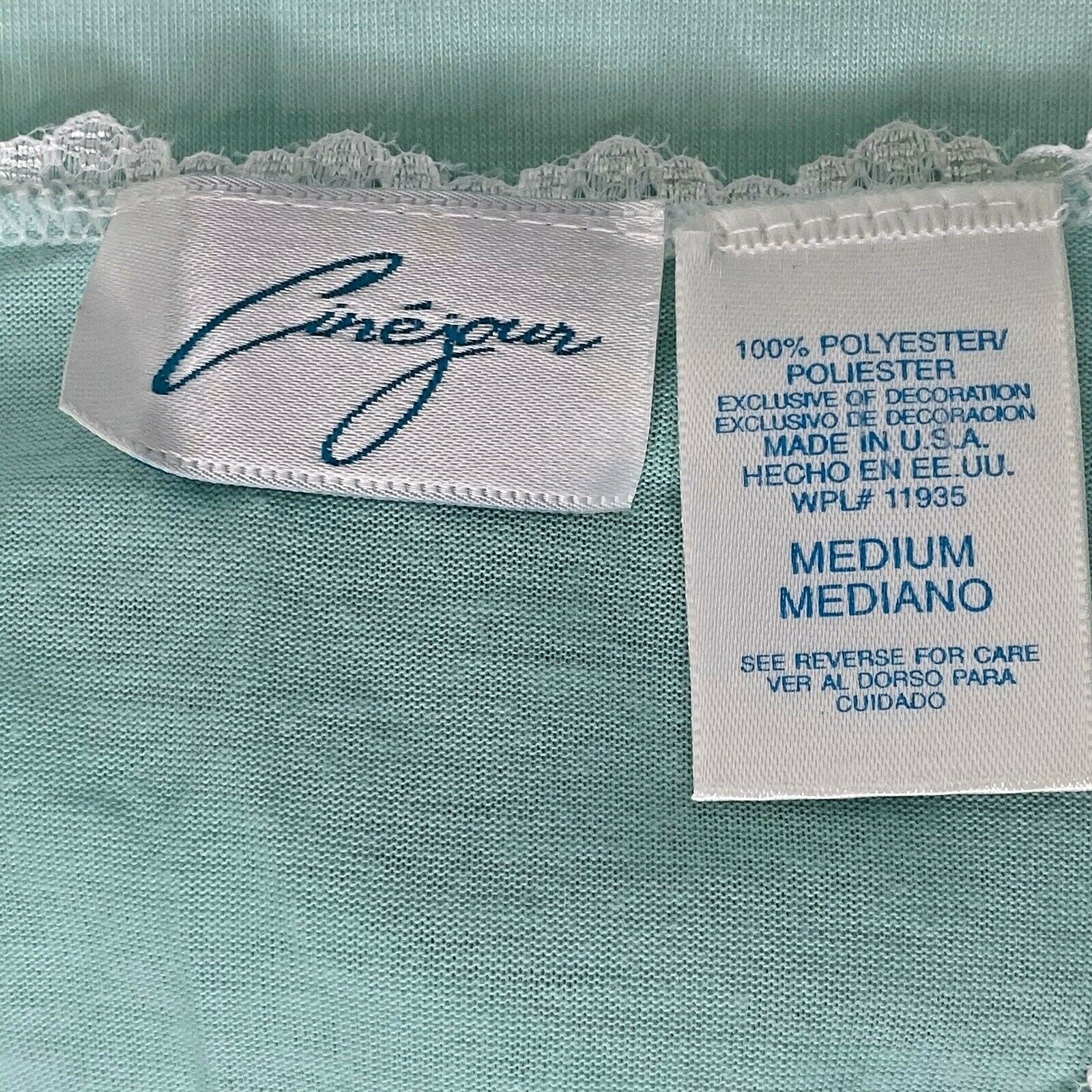 Cinejour Nightgown Ruffles Button Up Long Sleeve M USA Polyester Mint Green