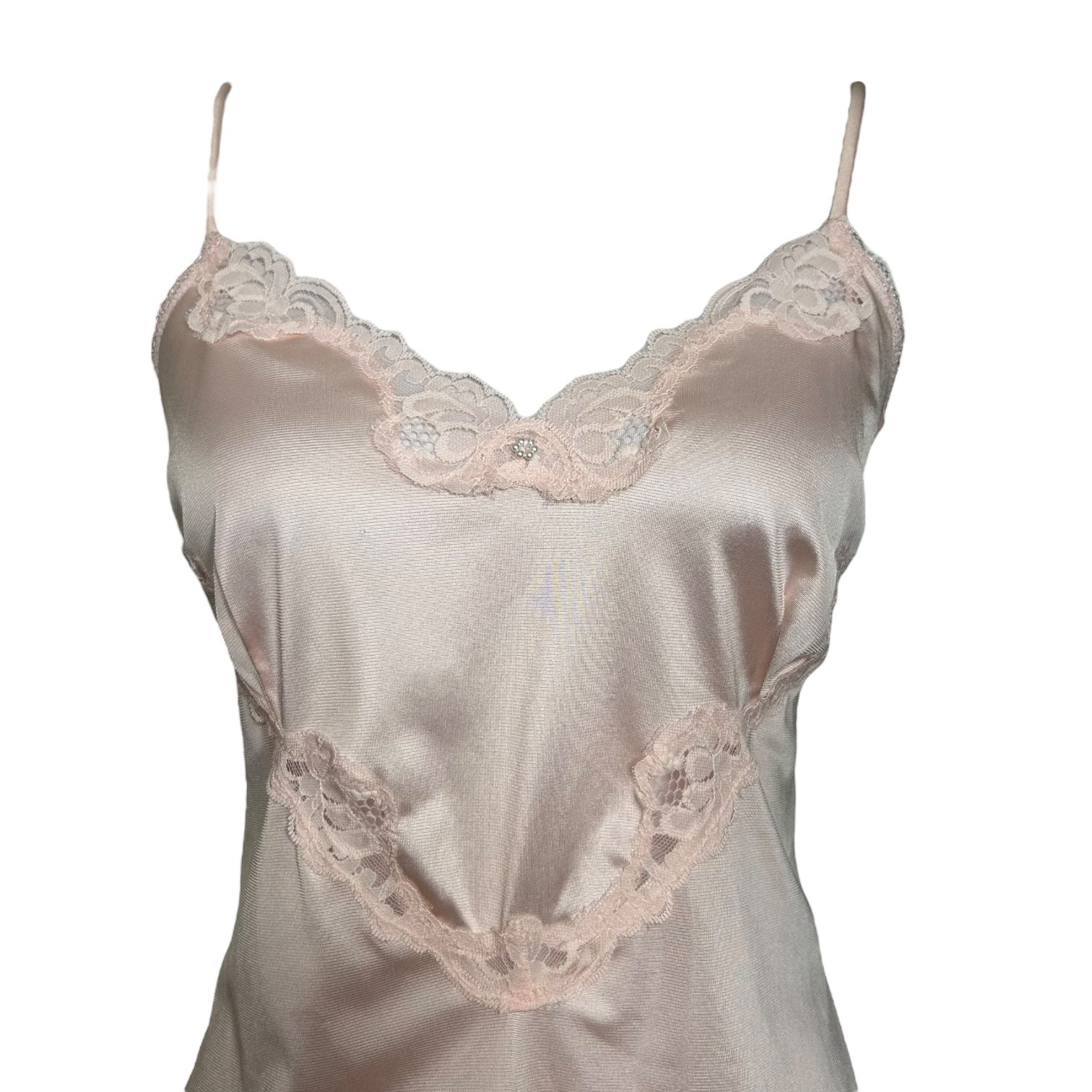Vintage 80s Fairy Top M Pink Lace Trim Coquette Cottage Lingerie Cami Warners