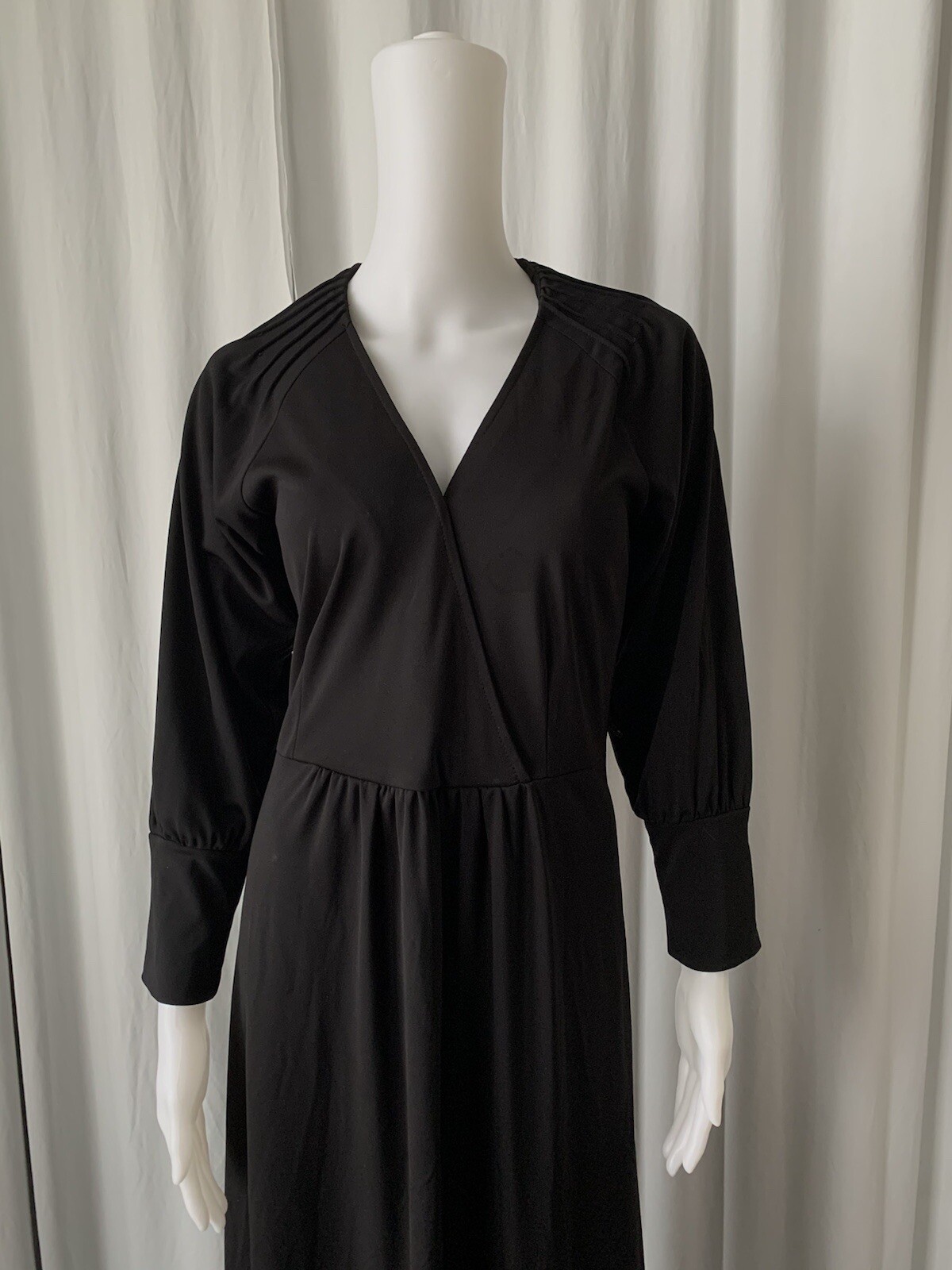 Vintage 70s Bendigo Impressions Black Faux Wrap Dress Size M