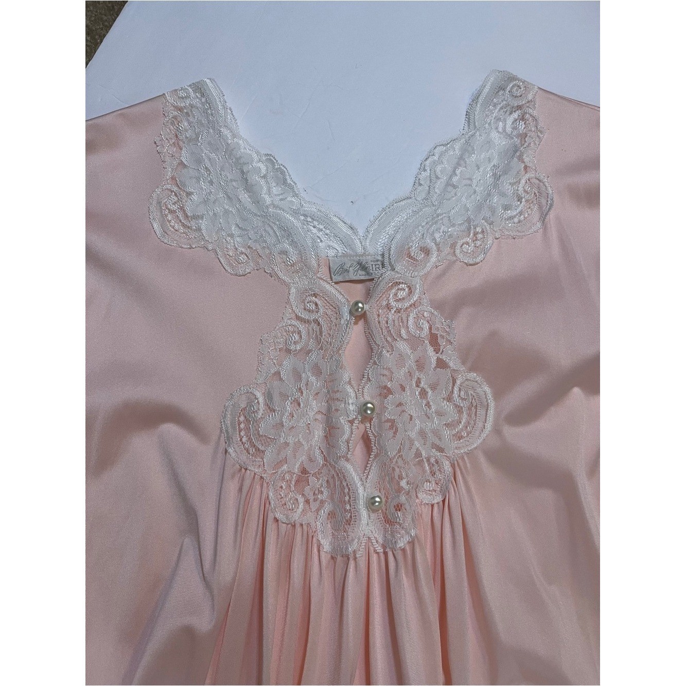 Vintage Bert Yelin for Iris Blush Pink Nylon Lace Yoke Maxi Nightgown L 16