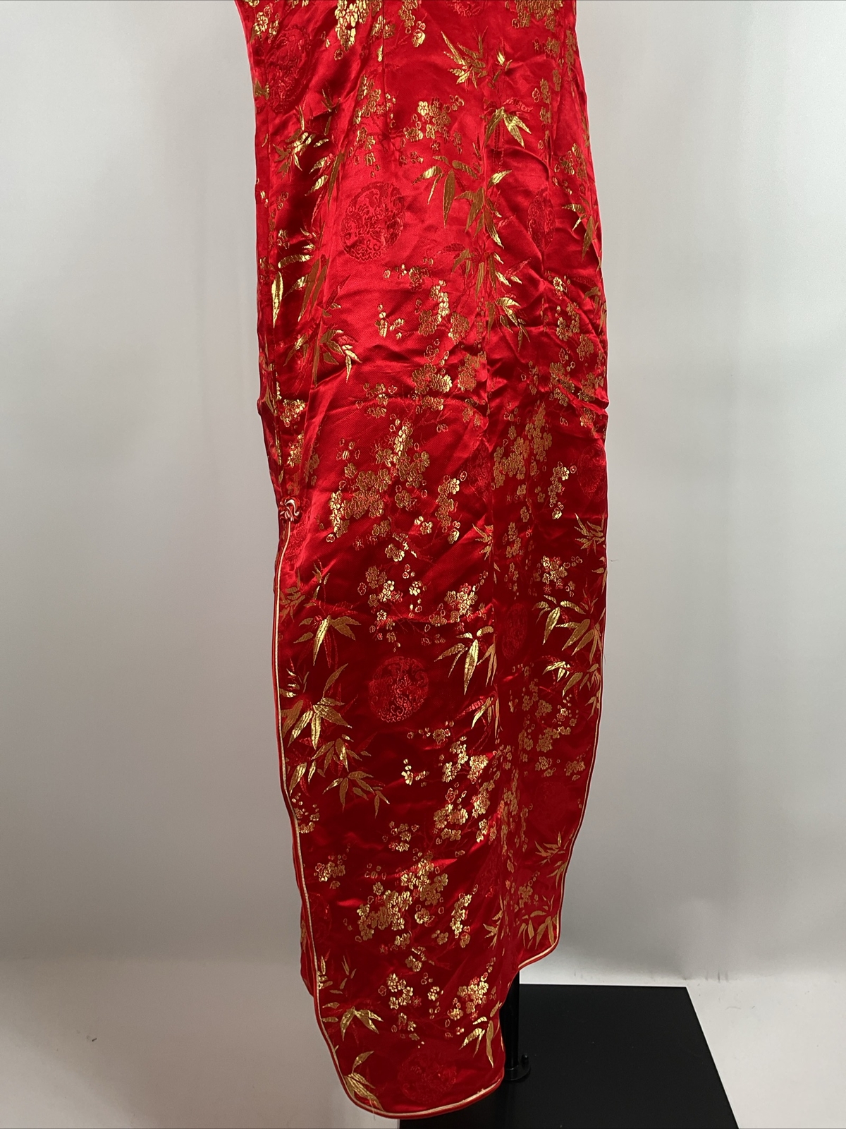 Asian Floral Cheongsam Vintage Dress Mandarin Collar Metallic Gold Red Sz 3xl PH