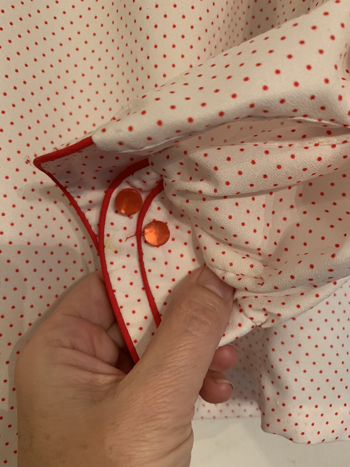 Vtg Gailord Womens Blouse Button Down L ? Creamy Off White Red Polka Dots