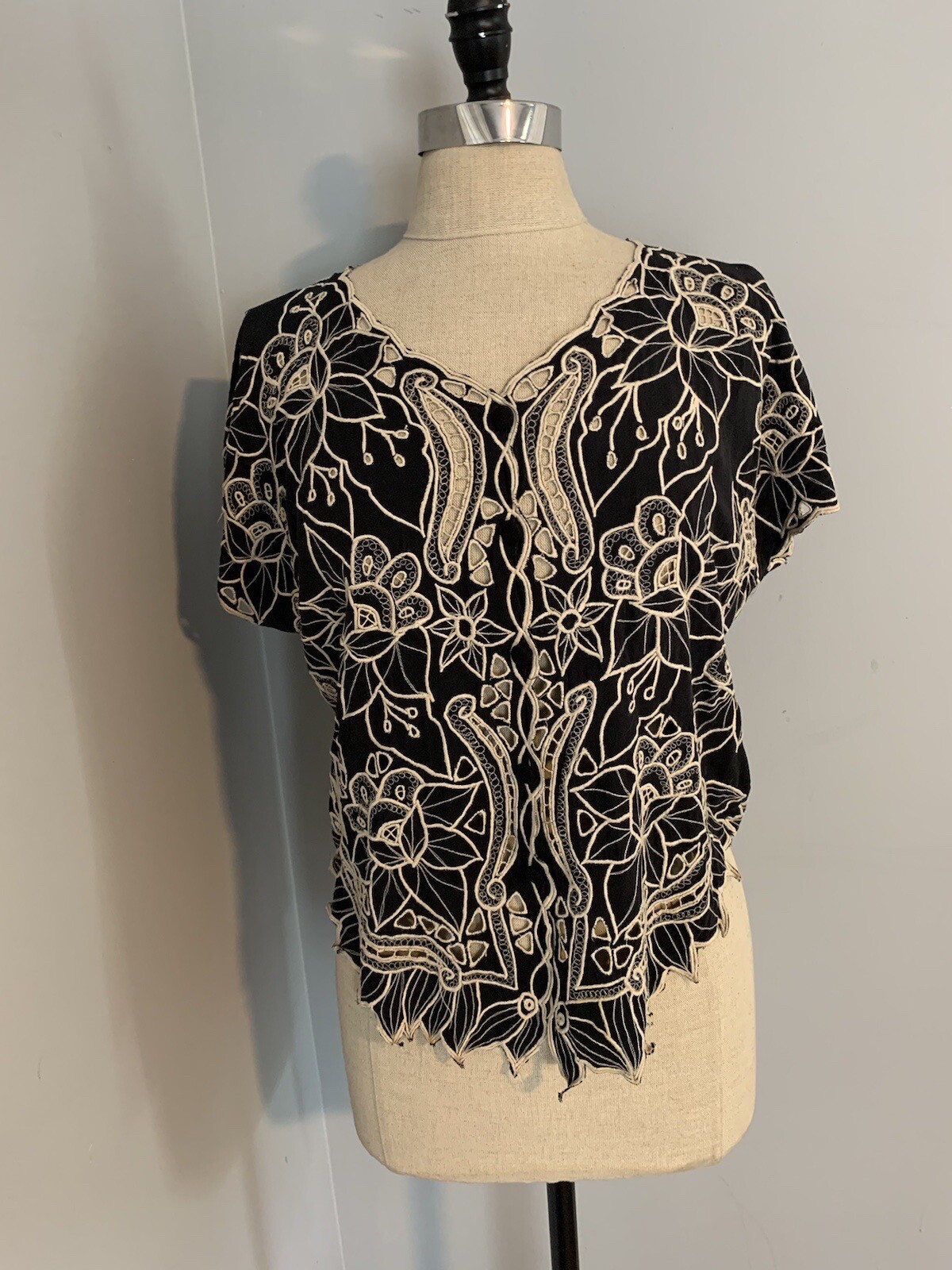 Vintage 70s Cut Work Embroidery Top Edwardian Boho Victorian Revival 1920s Goth