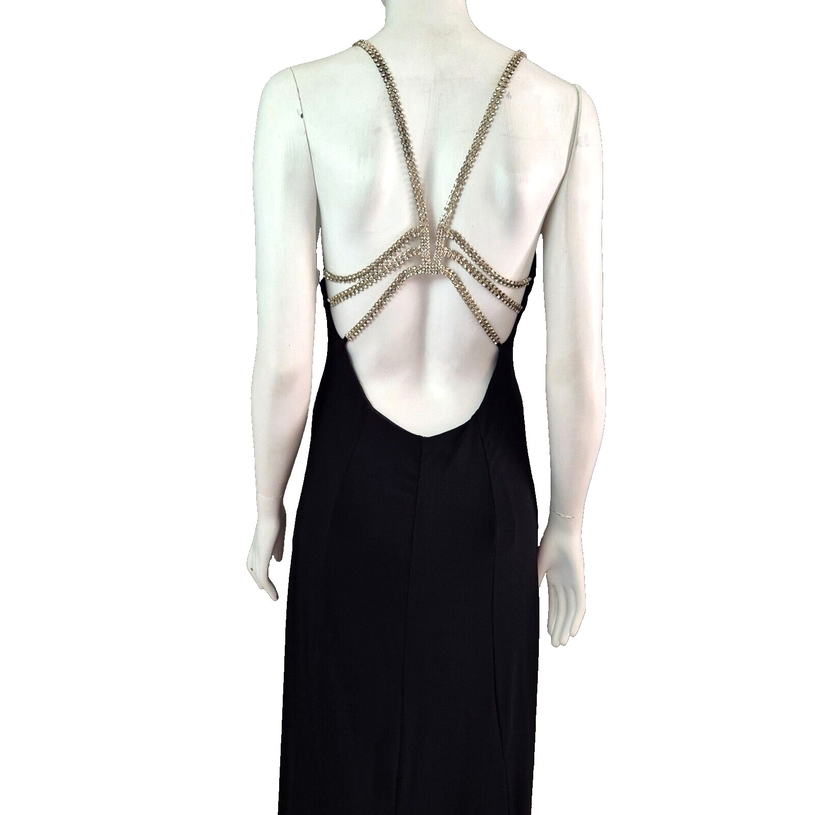 Vintage Y2K Dress Rhinestone Embellished Backless Evening Gown Stretch Size 10