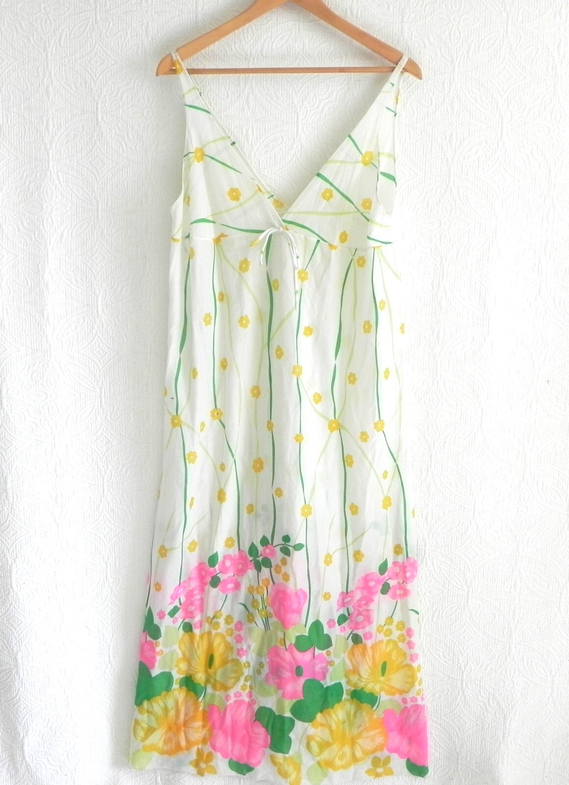 Vtg Lorraine Nightgown Maxi Sleeveless Floral Nylon Deep V-Neck Size M