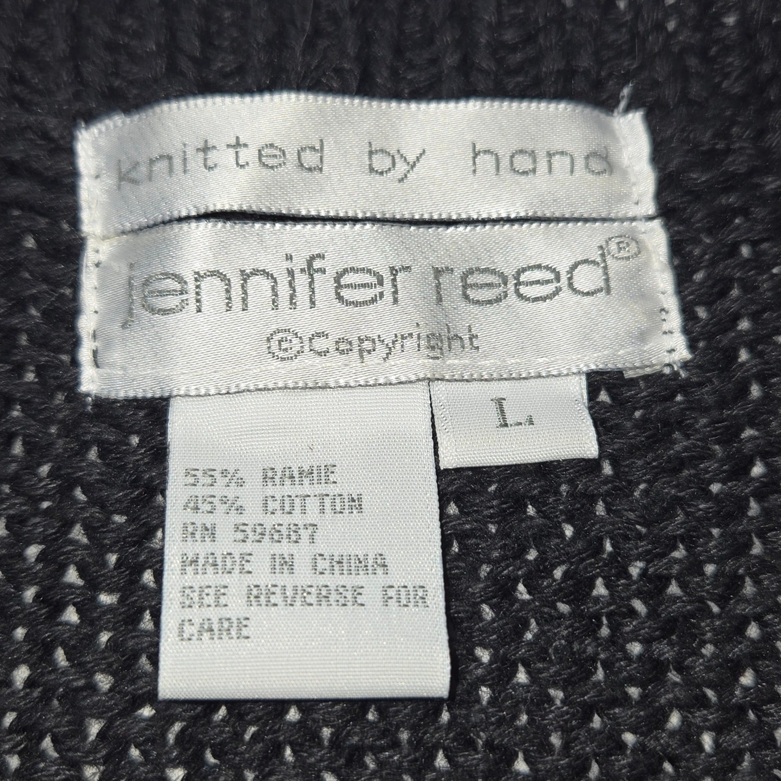 Jennifer Reed Hand Knitted Floral Patchwork Intarsia Sweater Black Pink Large