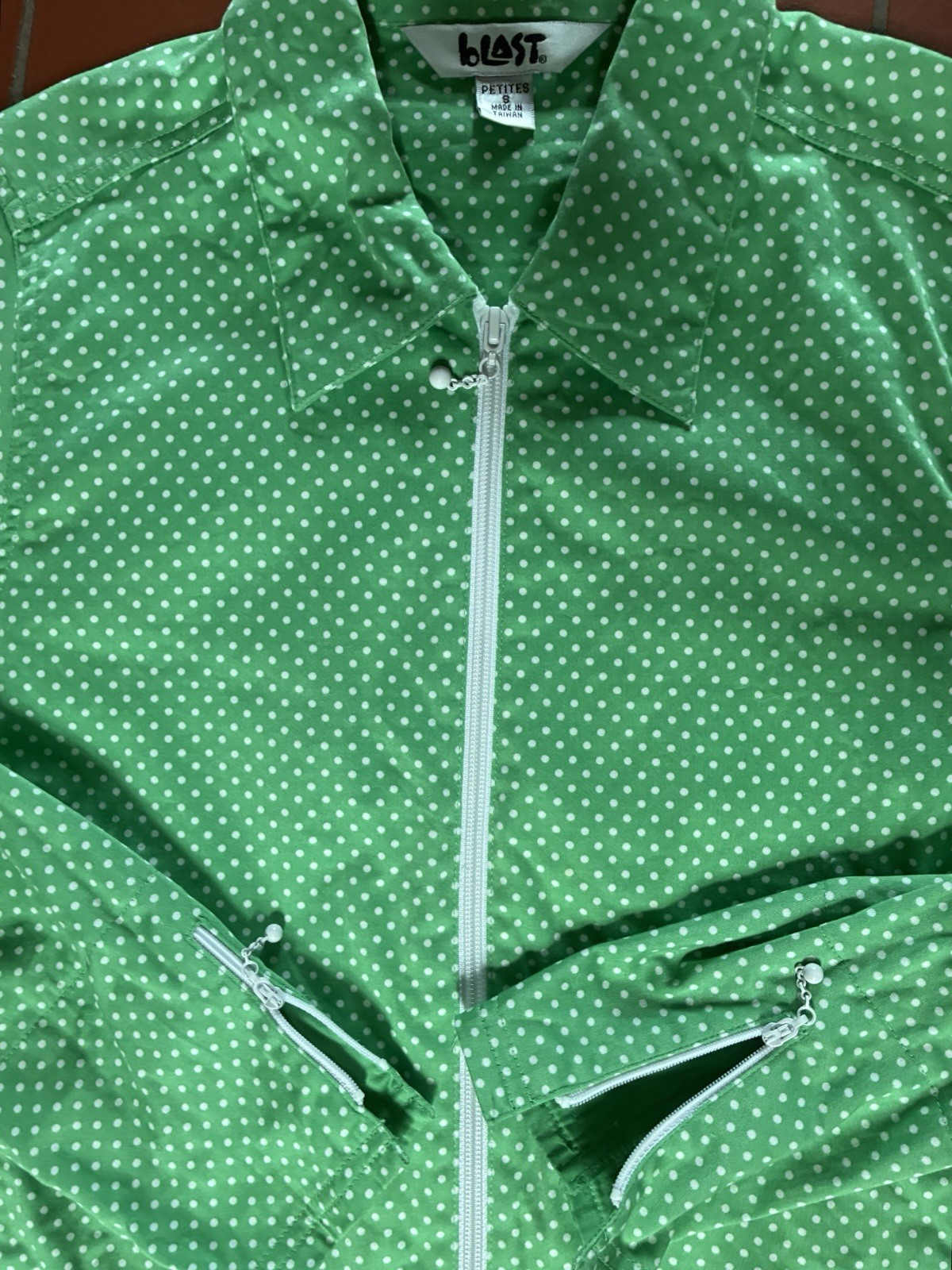 Vintage 80s 90s Blast Zip Up Bomber Jacket Green Polka Dot Petite Small
