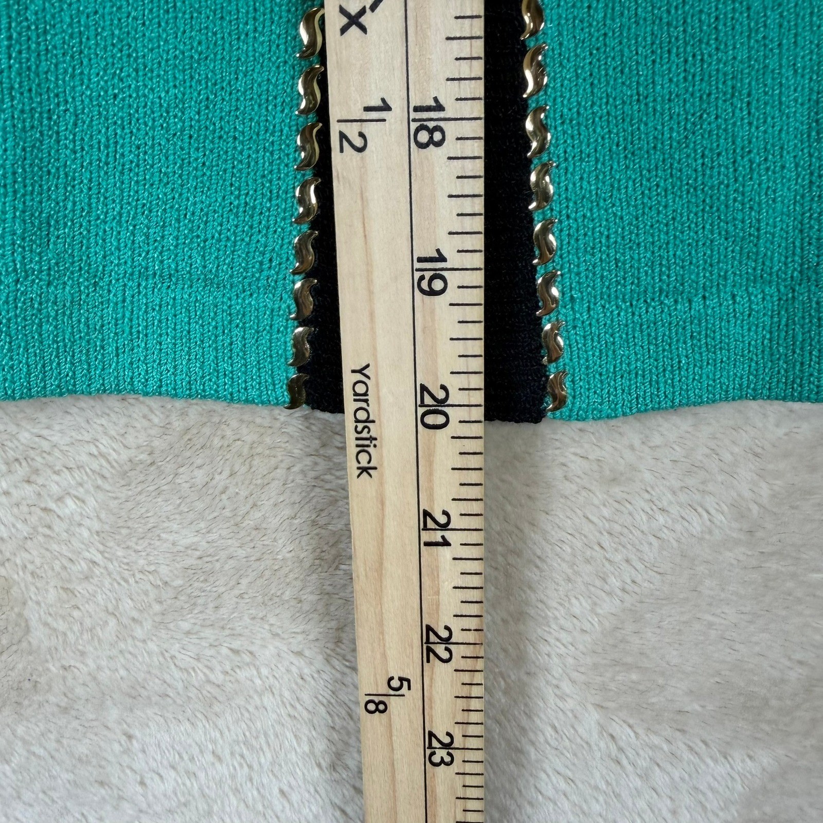 J.S.S. Vintage Teal Green Wool Blend Knit Cardigan Jacket Black Gold Trim Small