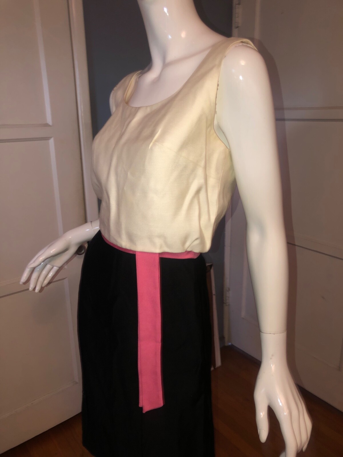Vtg 50s 60s JANE STEVENS Dress 11 Mod COLOR Block CAREER PINUP Cocktail SHEATH