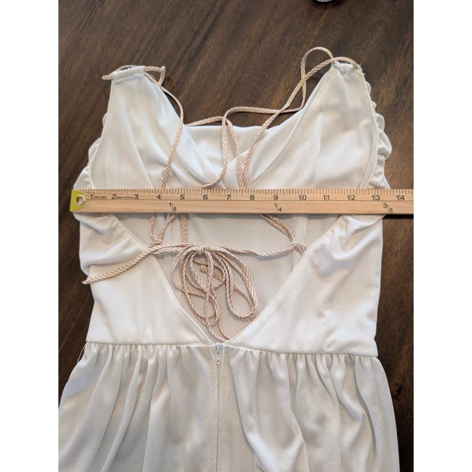 Vintage Jumpsuit Set Ivory White Cowl Neck Open Strappy Back Disco Glam Sz Small