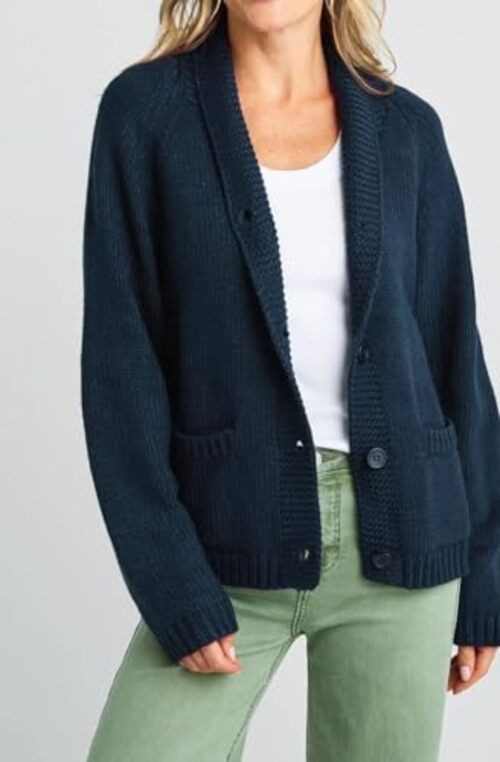 Fourth of July American Flag Knit Sweater Cardigan for Women Medium Navy Blue