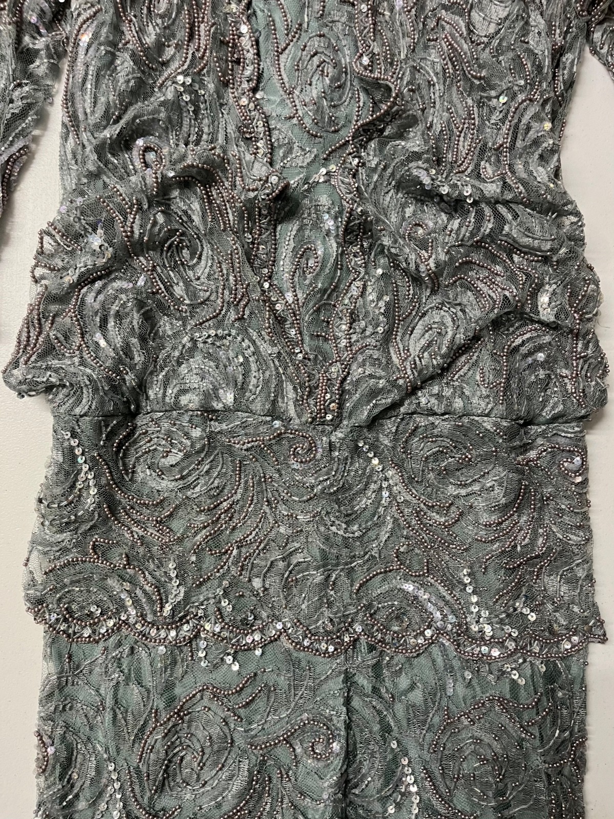 VTG Designer lace pearl beaded drop waist dress by Judith Ann Creations Size L