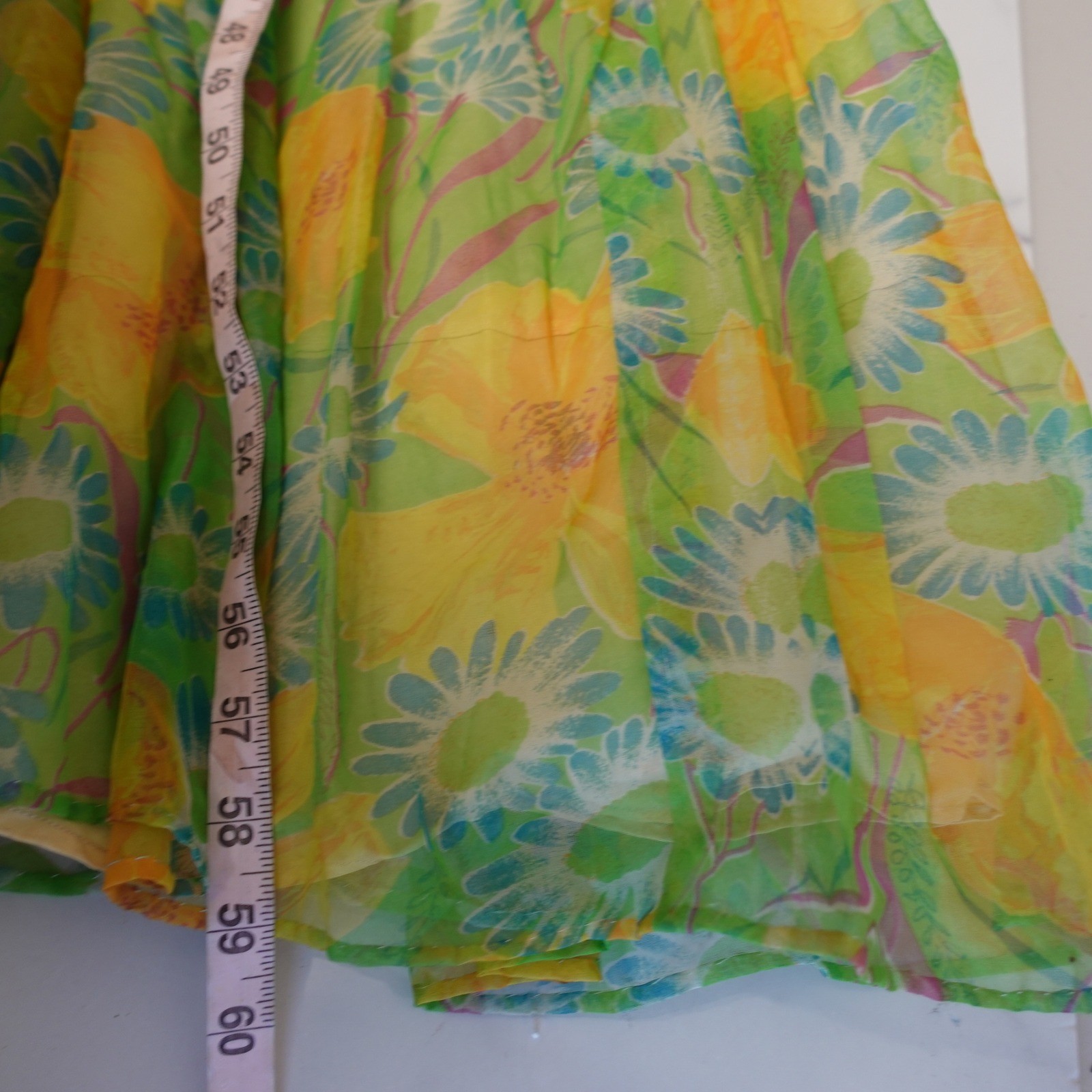 Vintage Boho Hippie Handmade Floral Maxi Dress Green Yellow Sequin 60s 70s Large