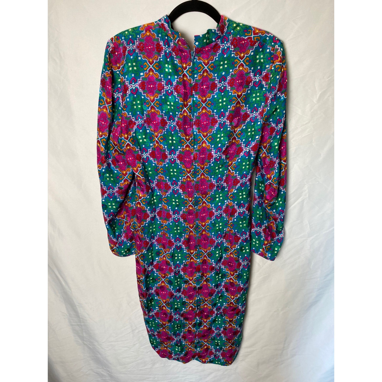 Joan Leslie Studio 100% Silk Wrap Dress Womens 10 Geometric Retro Vintage 80s