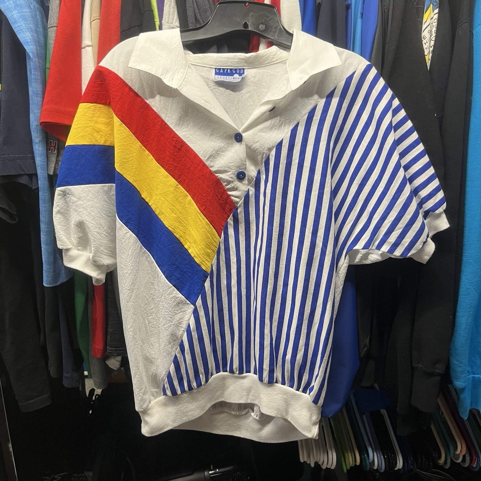 Cape Cod Sportswear Adult Color Block Polo Tee Shirt USA Made Small Vintage 90s