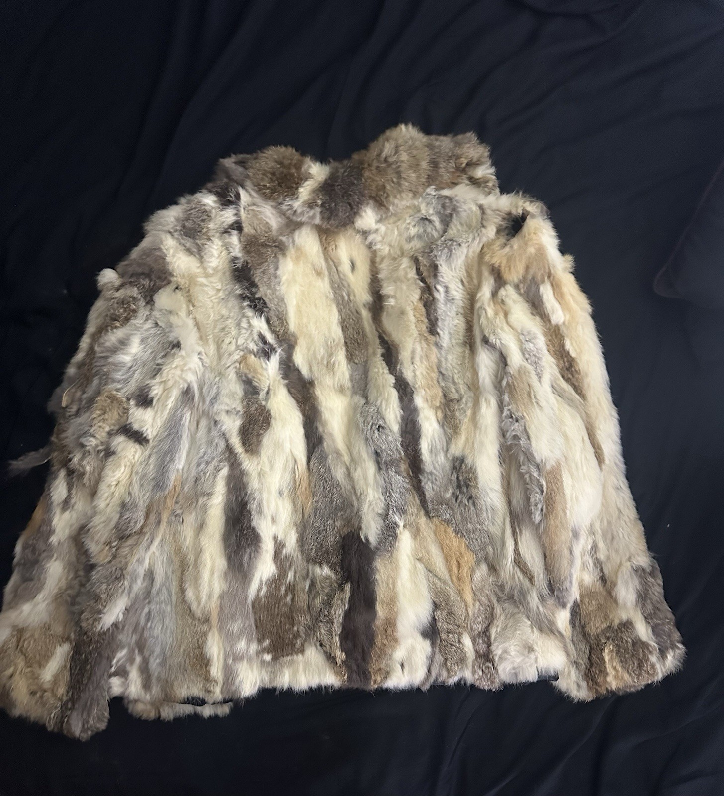 Vintage 70s Patchwork Genuine Rabbit Fur Coat Jacket Multi-Tone Boho Glam (S-M)