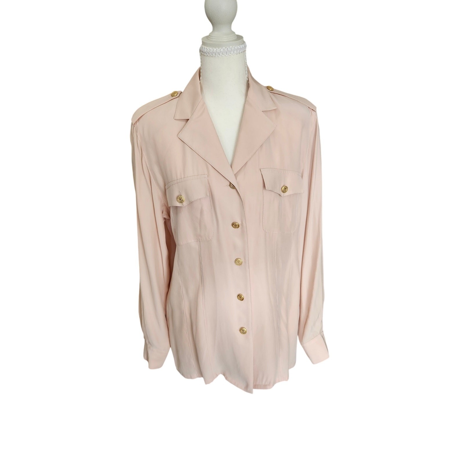 Vintage Starington 100% Silk 2 Pc Blush Pink Set Straight Leg Pants Blouse 10 12