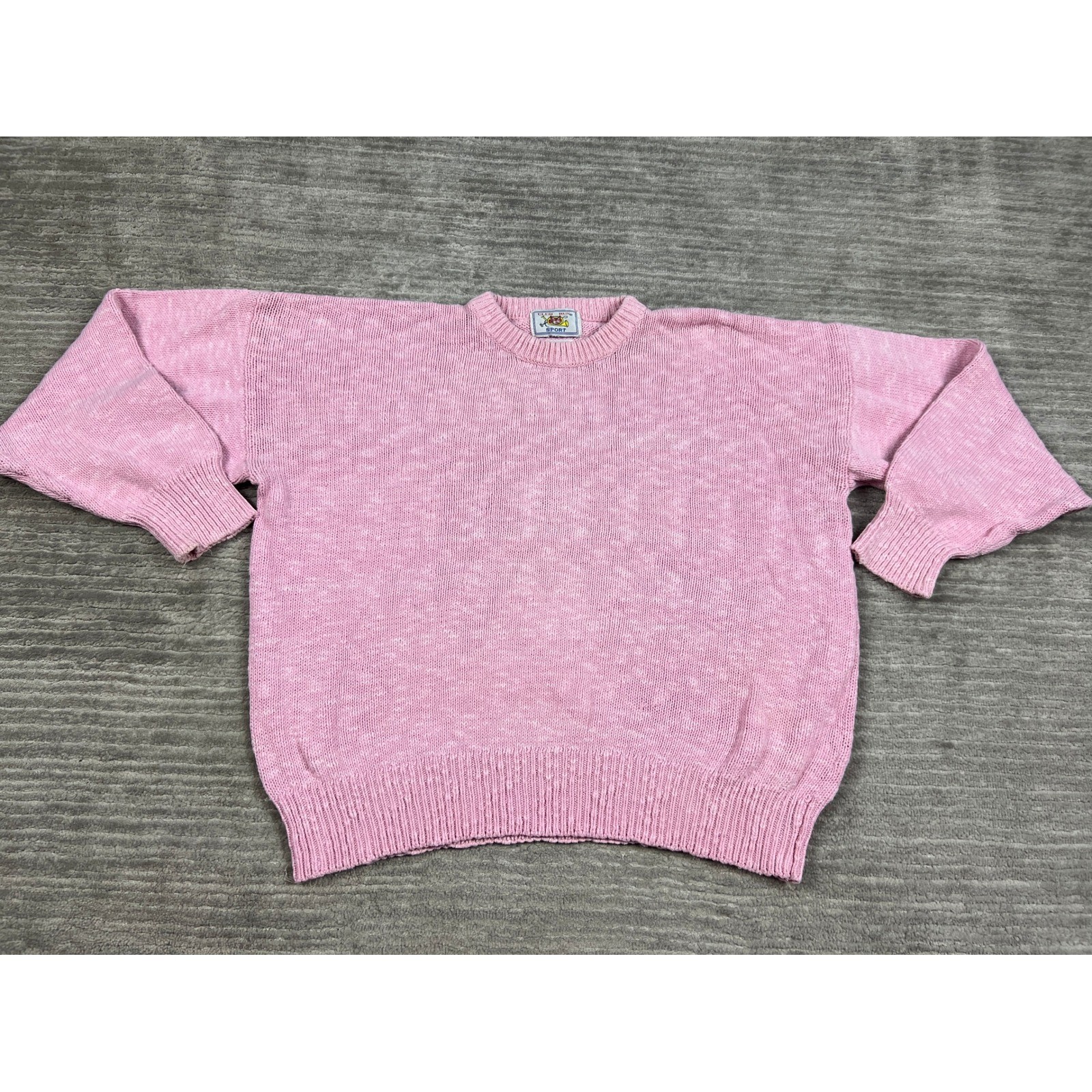 Club Run Sport Sweater Womens XL Pink Cotton Crewneck Marl Knit Vintage Slouchy