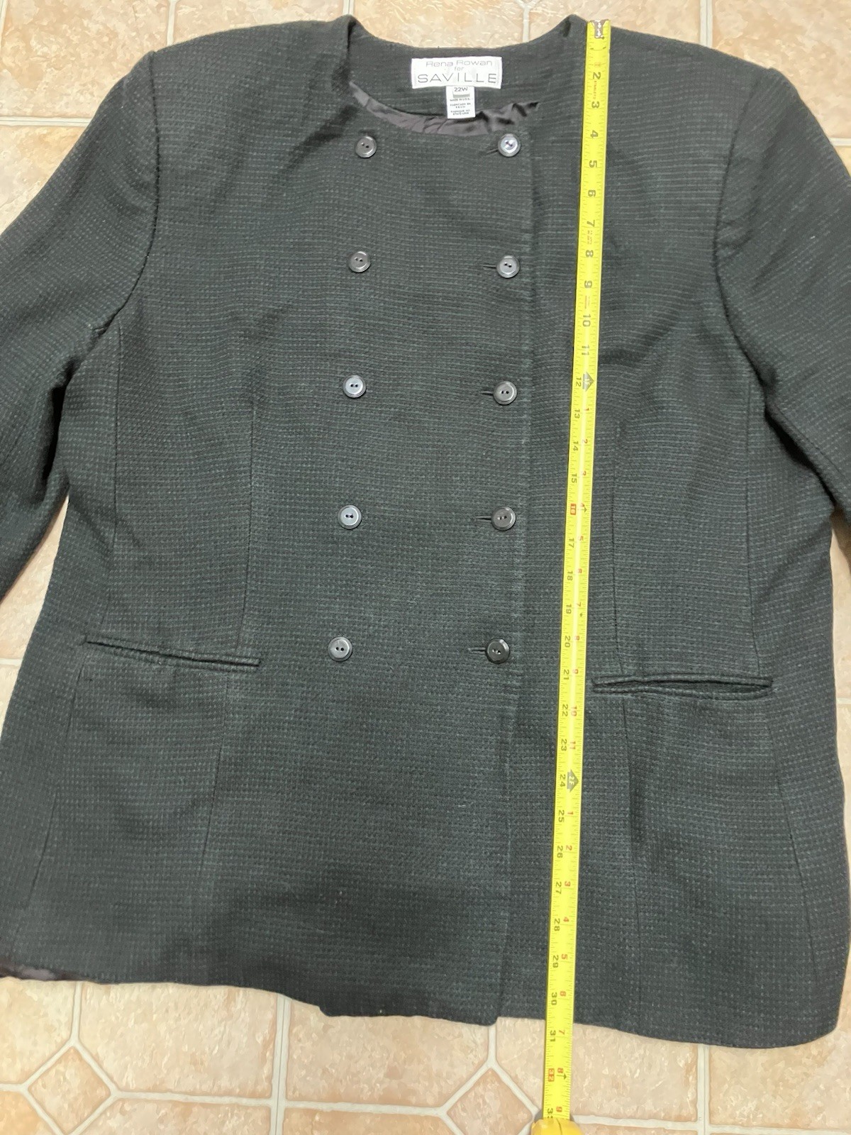 Rena Rowan for Saville Black Green Plaid Wool Blend Double Breasted Blazer 22W