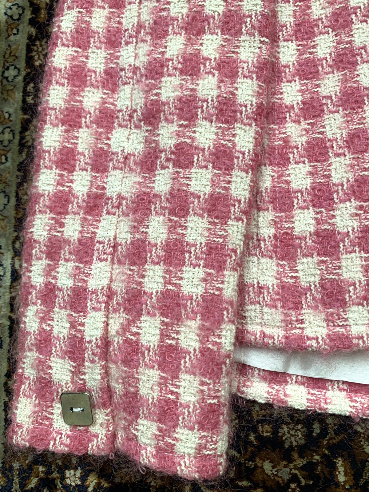 Vtg Courreges Skirt Suit Mohair Boucle Tweed Pink White Checks Womens 40 France
