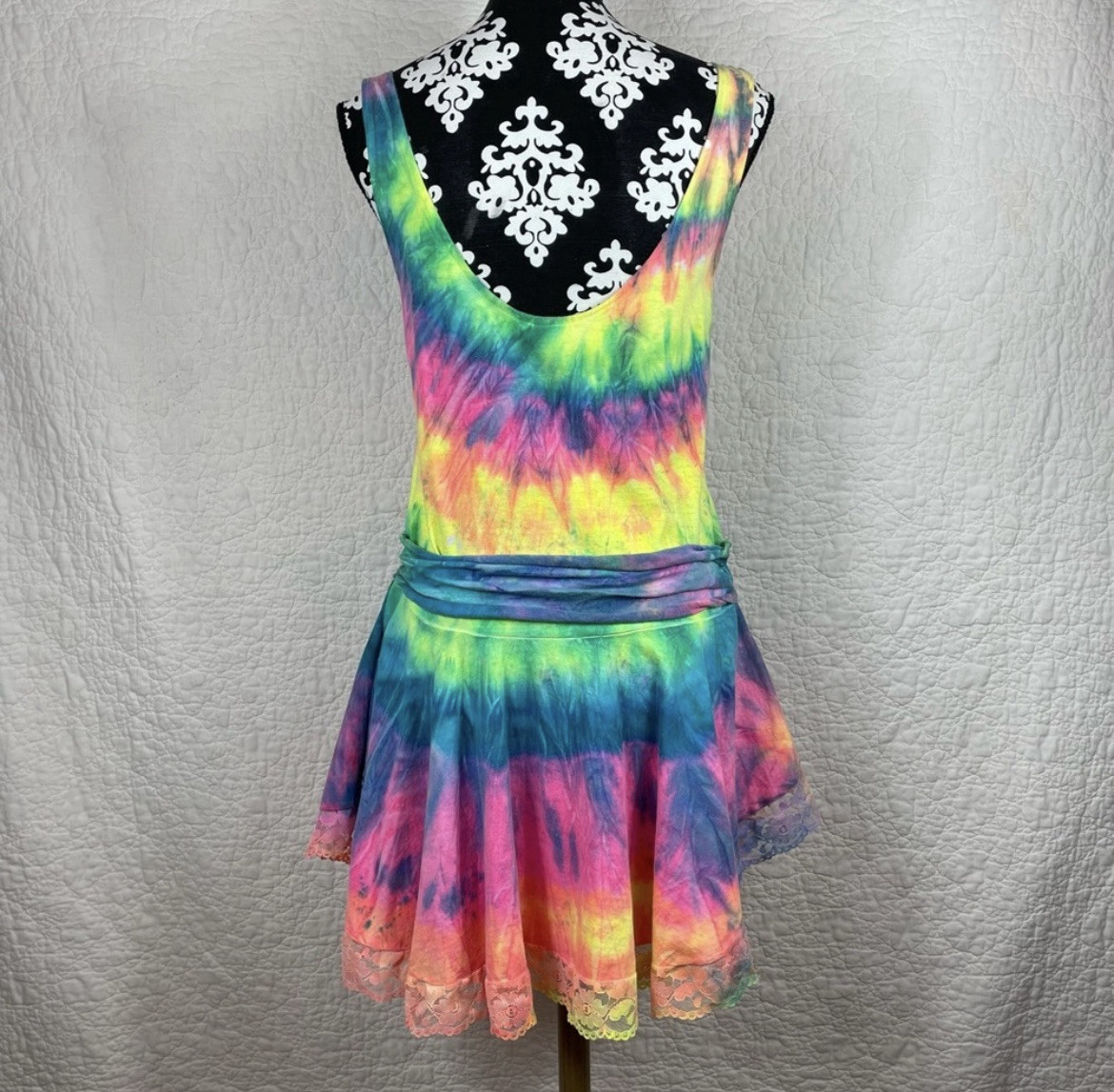 RARE VTG Harley Davidson Dress 1987 Holoubek Tie Dye Grunge Mini Flare Dress