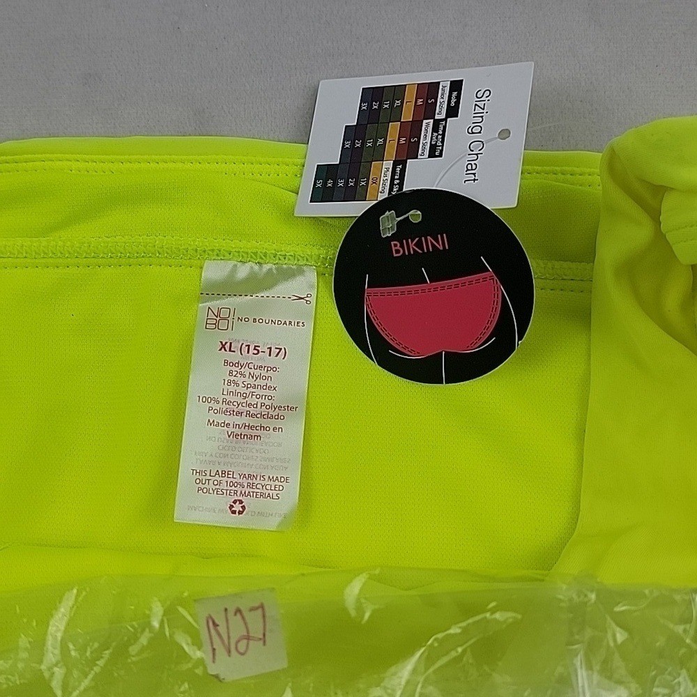 NWT No Boundaries neon yellow mid rise Bikini fit bottoms Size XL 15-17