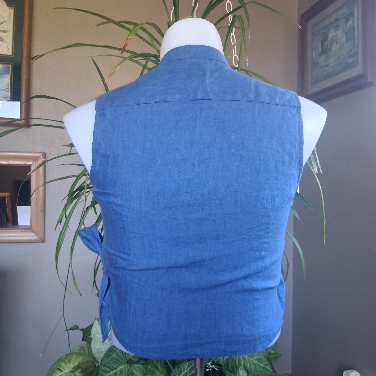 Vintage 2Pc 100% Linen Wrap Top Cardigan Set NWT Blue 8P European Summer Coastal