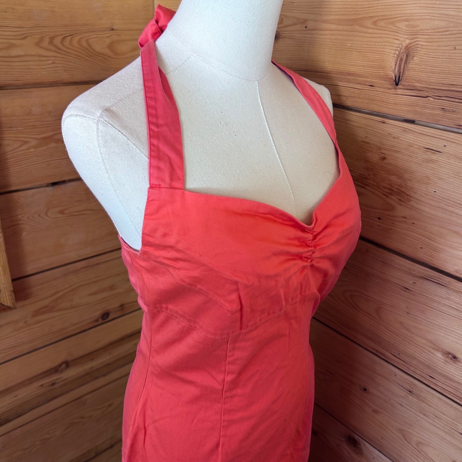 Vintage Halter Wiggle Dress Women Large Coral Pink Ruched Sweetheart Sweet Soul