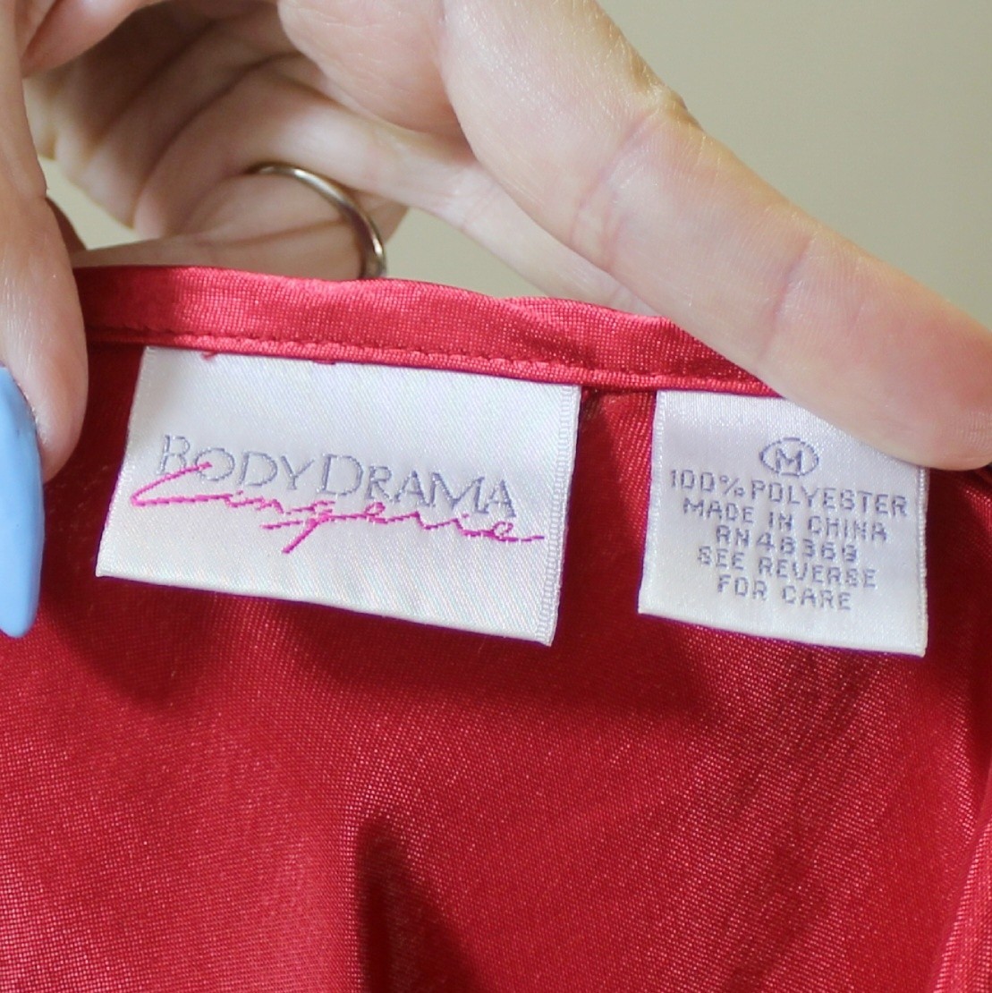 Vintage 90s Red Slip Dress Chemise by Body Drama Lingerie