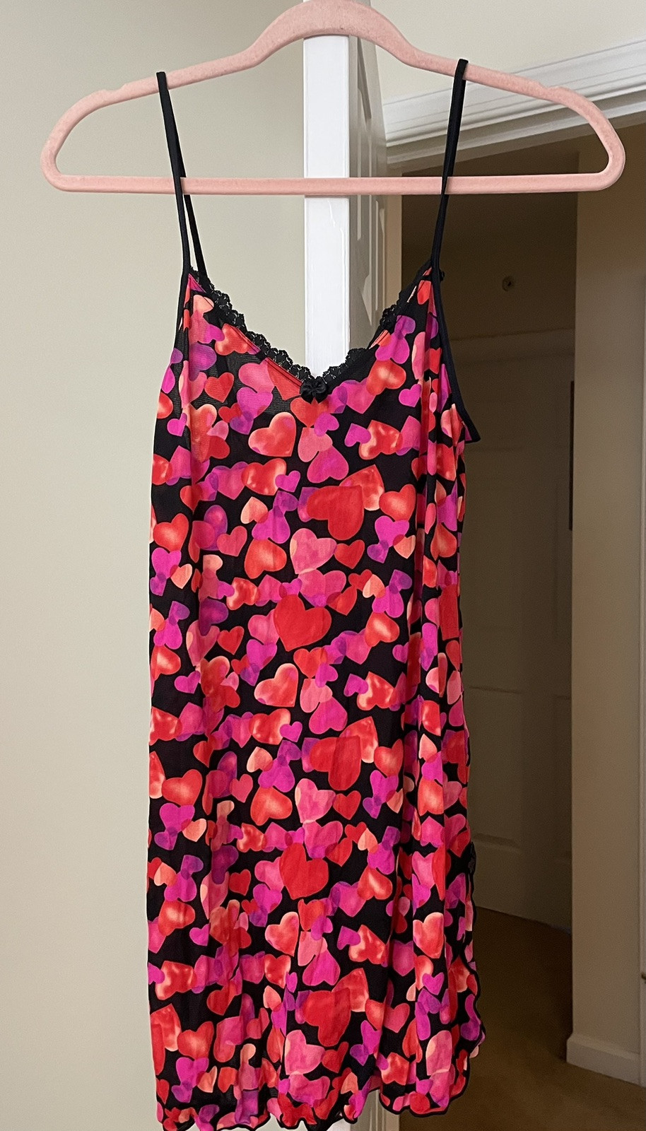 Smart & Sexy Pink Hearts Chemise Sheer Lace Sissy Lingerie Women’s Medium