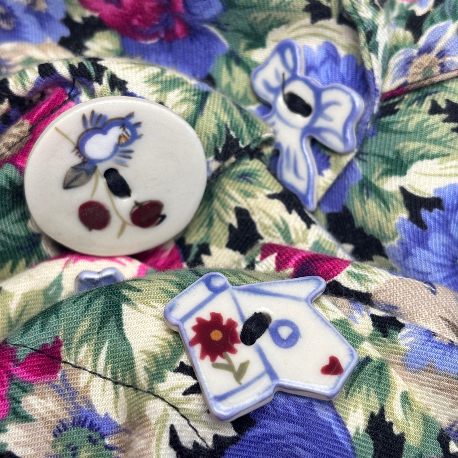 Dogwood Lane Rare Vintage 90s Floral Jumper Dress Ceramic Buttons Womens M