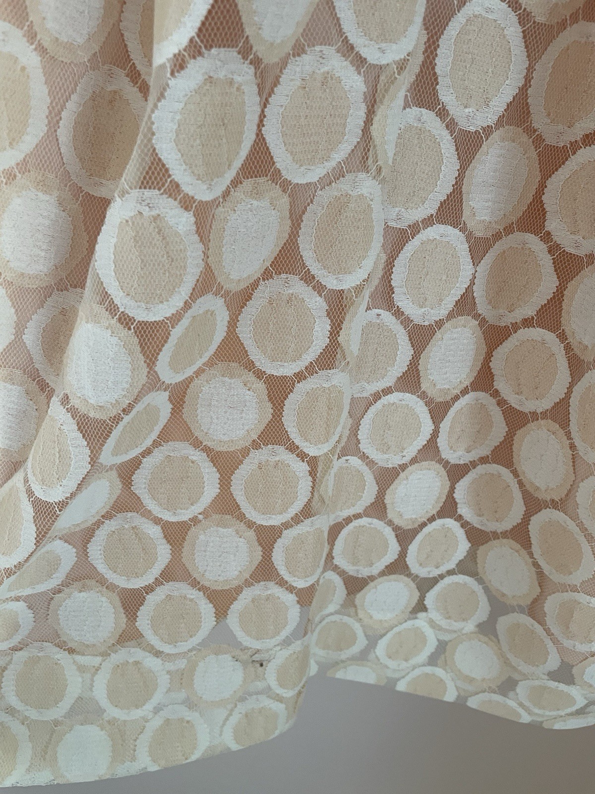 Nelly Don Peachy Cream Circle Lace Coat Dress 1960s Palm Beach Size 10 Mod Party