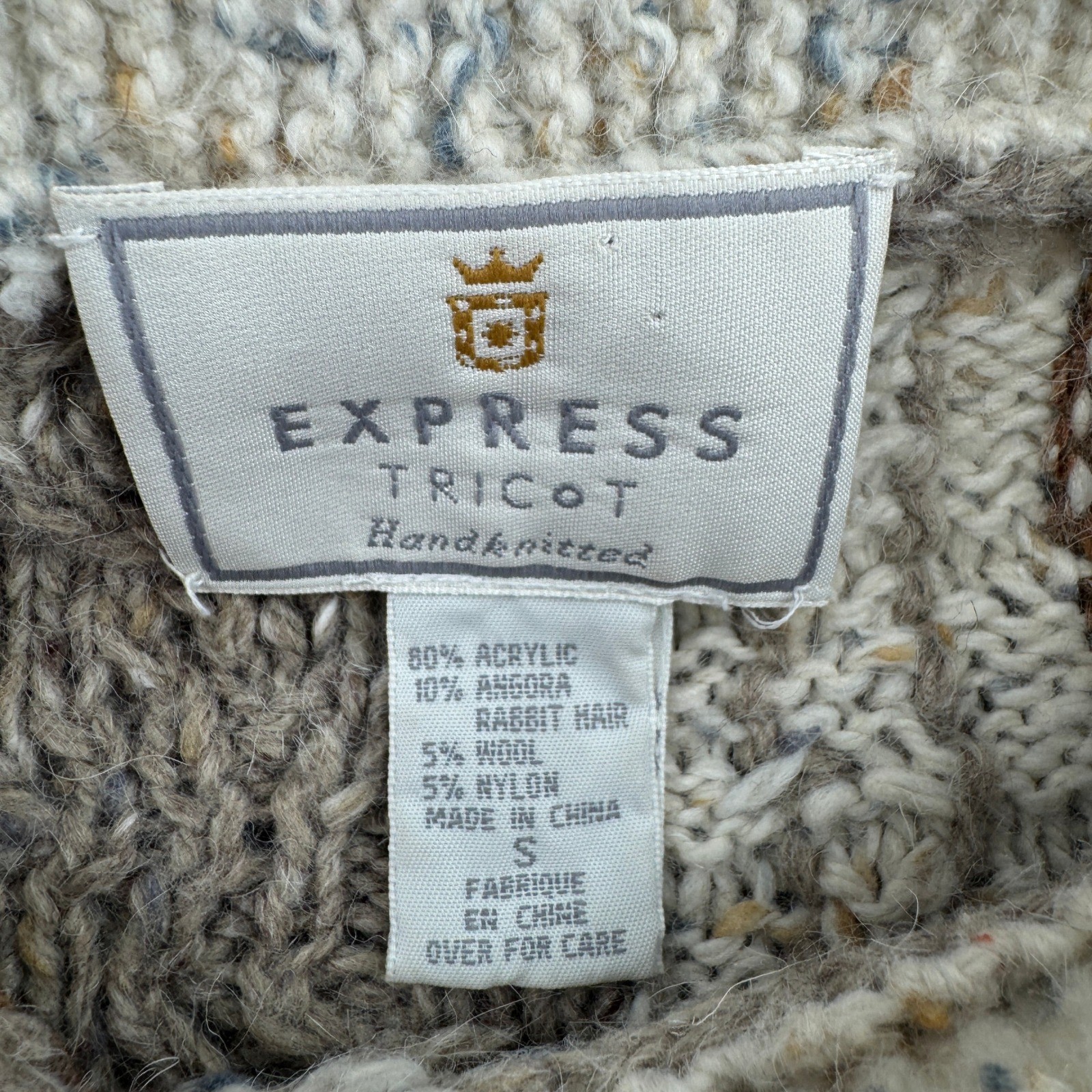 Express Tricot Vintage Handknitted Patchwork Sweater Angora Wool Fringe Womens S